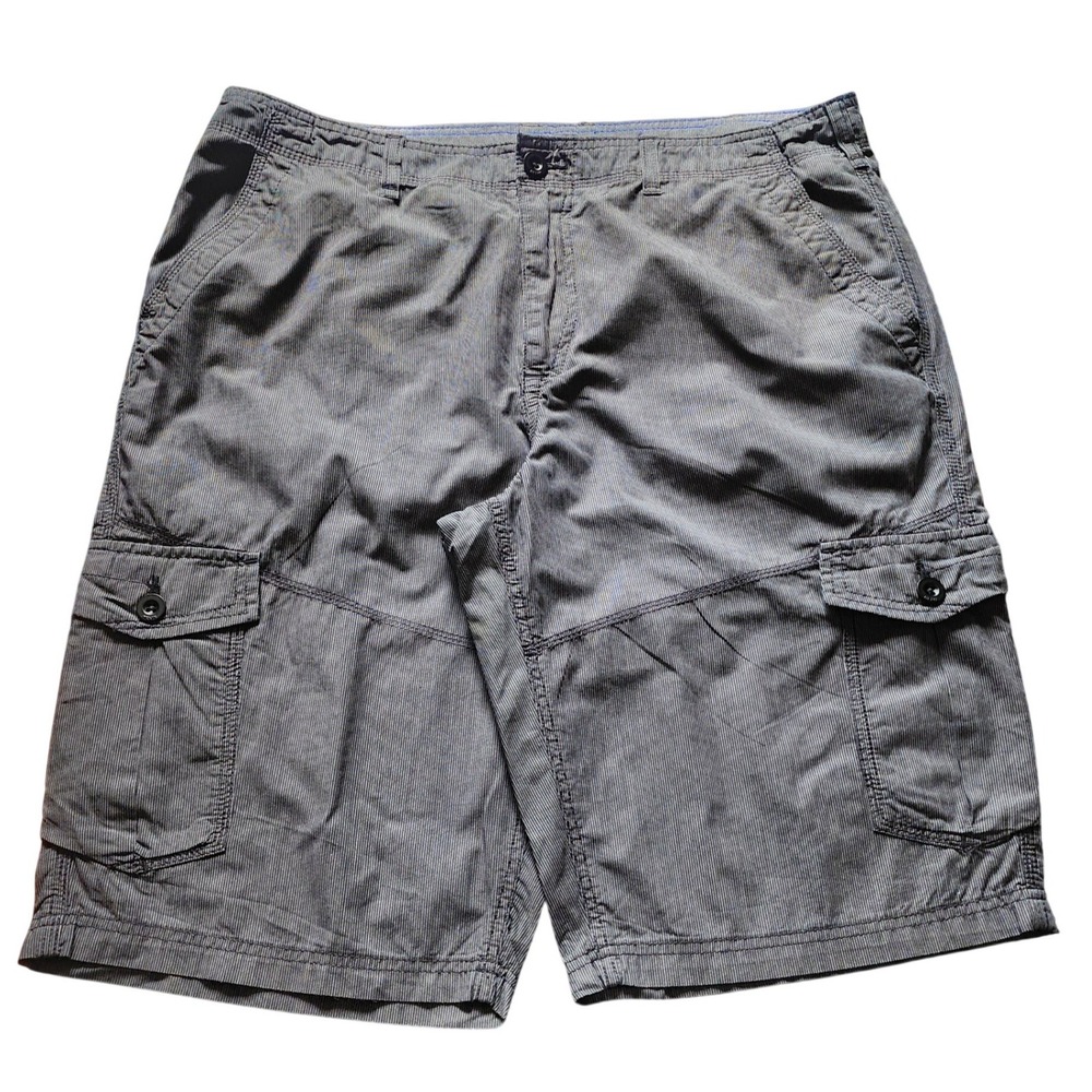 Helix Mens Cargo Shorts Gray Pinstripe Cotton Multi Pocket Casual Size 38